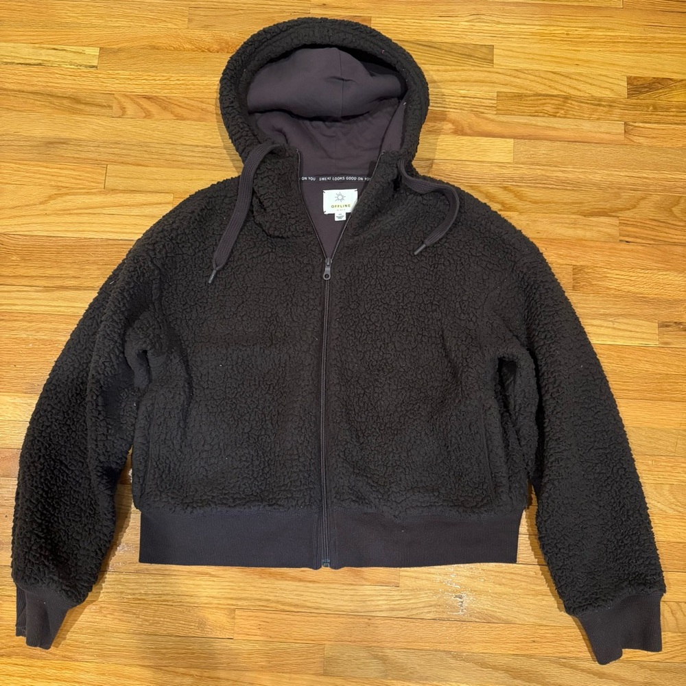Aerie sherpa hoodie L charcoal grey